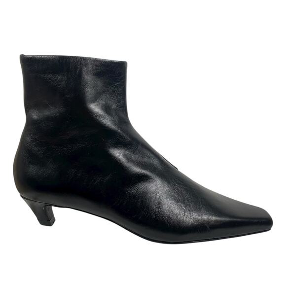 Mango MNG Square Toe Kitten Heel Leather Boots Black Size 39/ US 8.5 - Picture 4 of 13